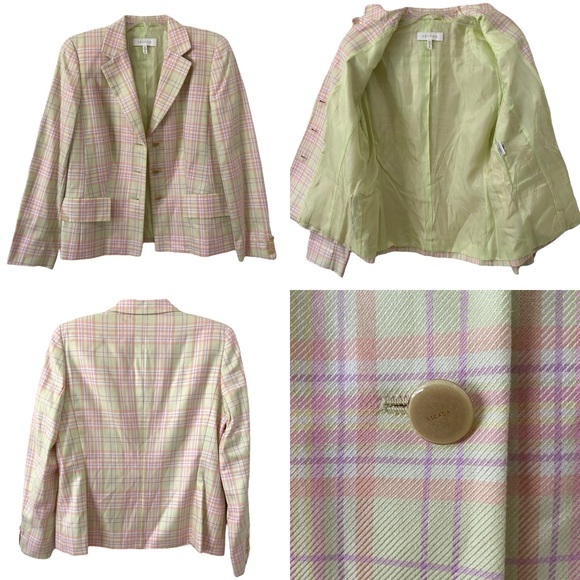 ESCADA silk plaid pink yellow blazer sz 40 - business casual - designer - SILK - Picture 16 of 16
